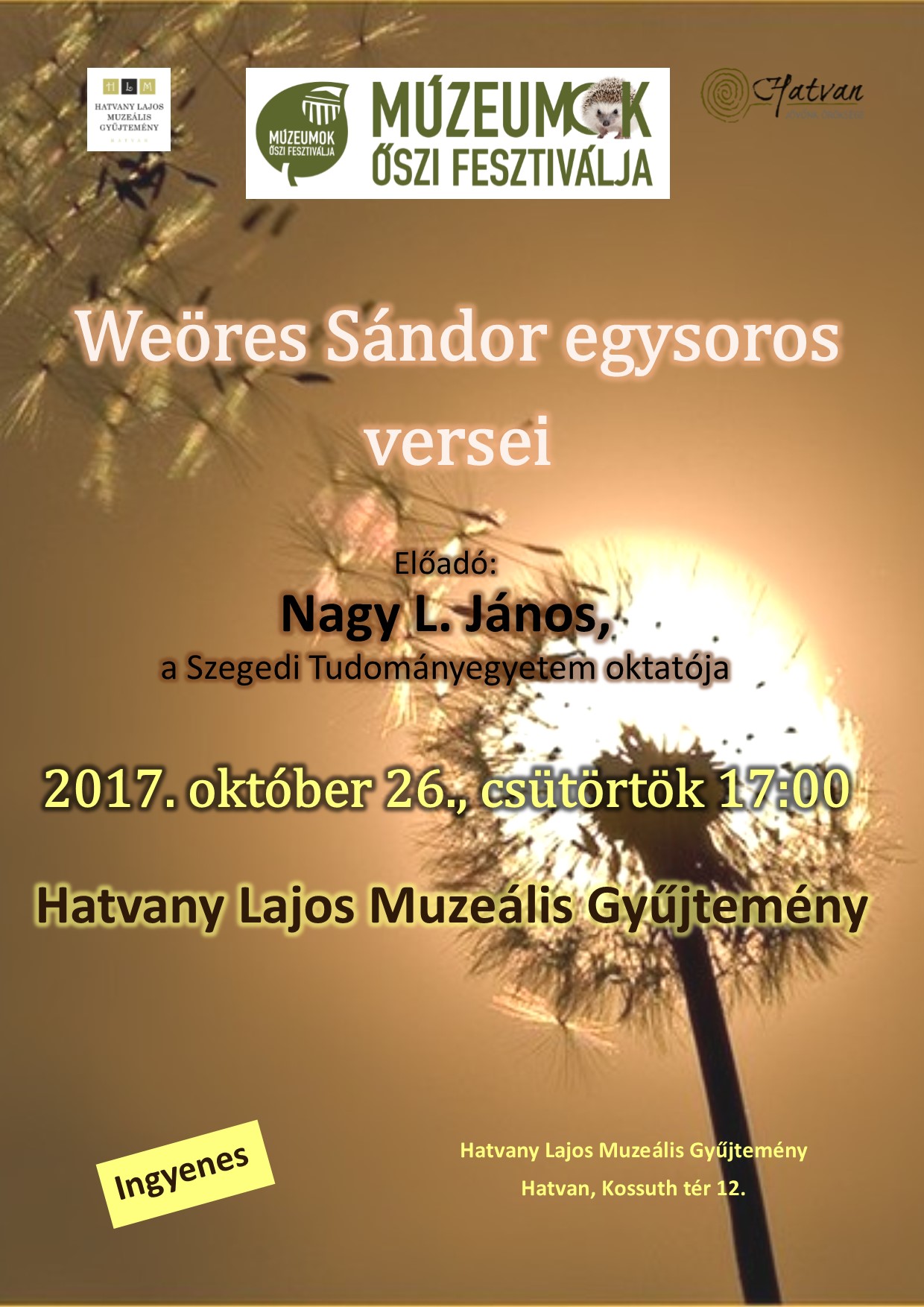 Előadás Weöres Sándorról plakát